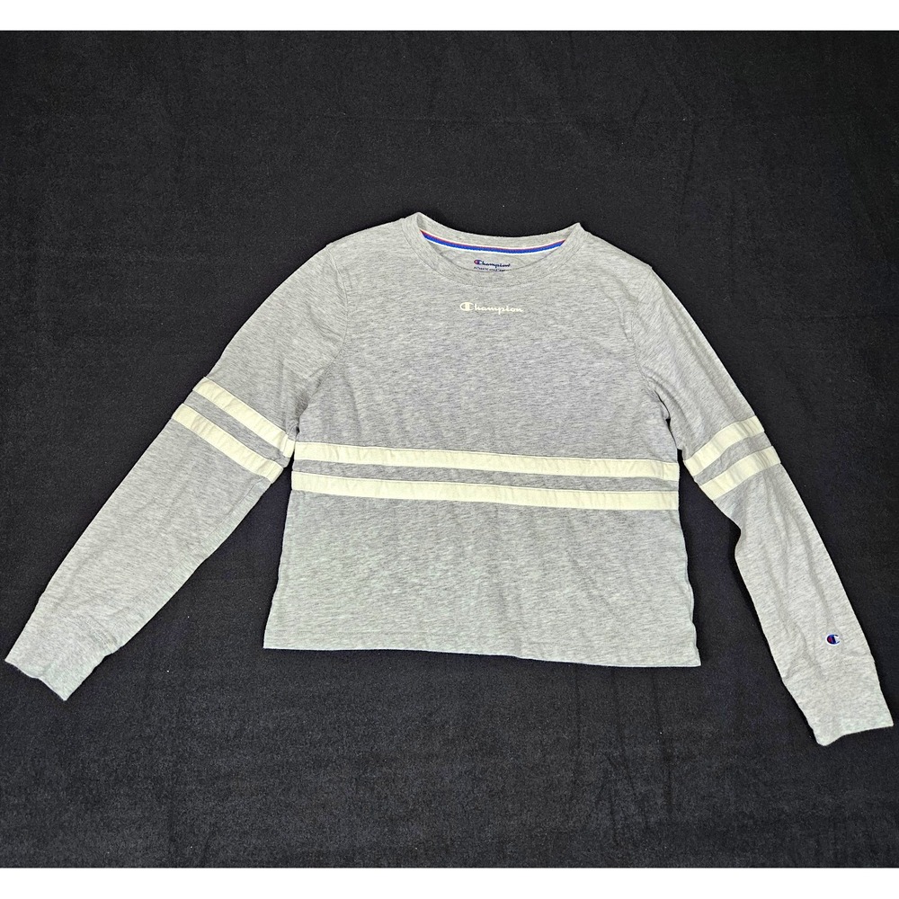 Champion Mens Long Sleeve Striped Crew Neck T-Shirt XS Gray Athleticwear